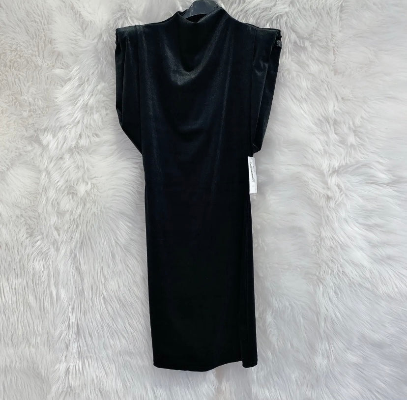 short black velvet dress with shoulder pads