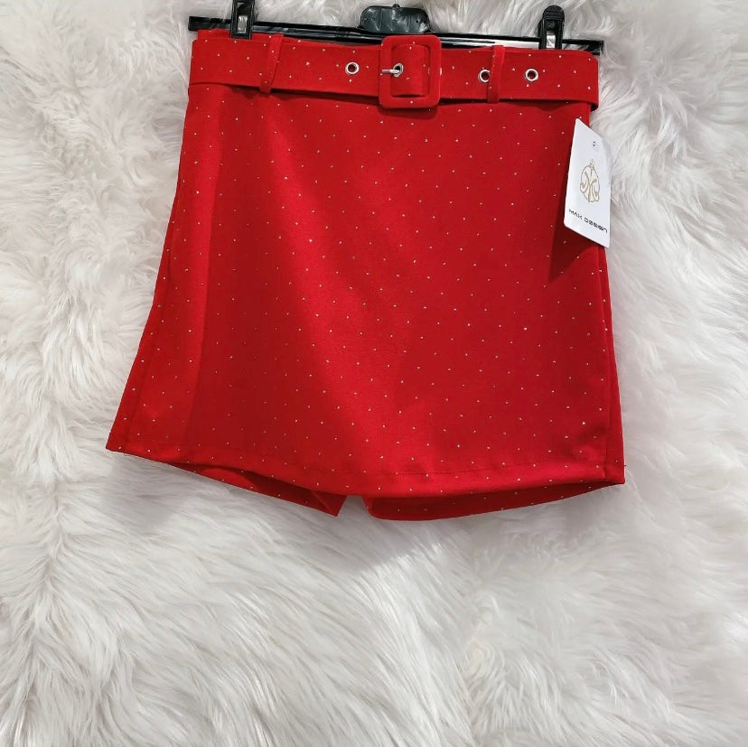 Red skort with white dots & belt