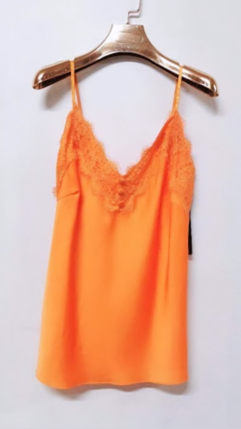 Orange Satin Lace Cami Top with Button Detail