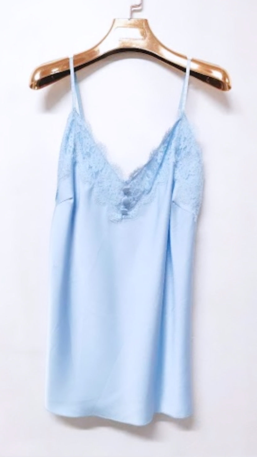 Baby blue Satin Lace Cami Top with Button Detail